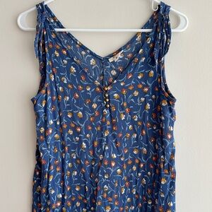 a.n.a Navy Floral V-Neck Tank Top with Button Detail